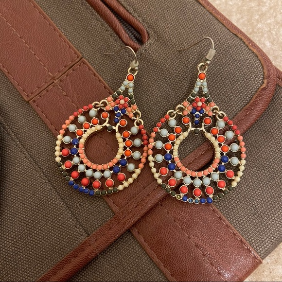 New York & Company Red & Blue Beaded Drop Earrings - Picture 2 of 6